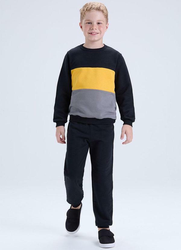 Conjunto Infantil de Moletom Tricolor Preto