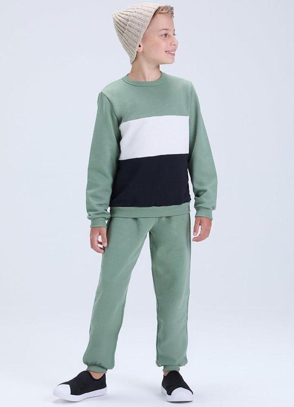 Conjunto Infantil de Moletom Tricolor Verde