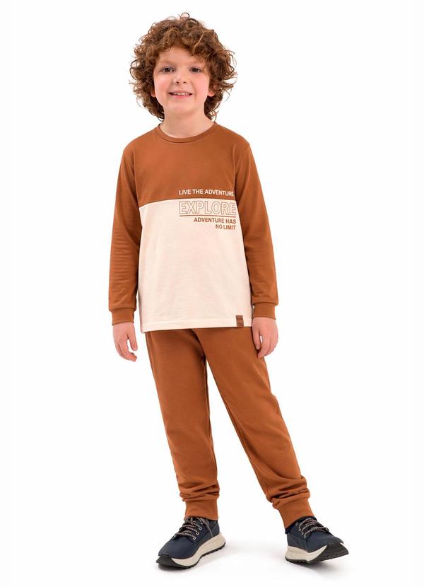 Conjunto Infantil Estampa Explore Bege