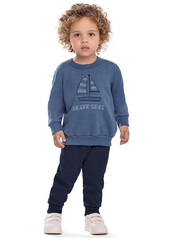 Conjunto Infantil Menino Barco Bordado Azul