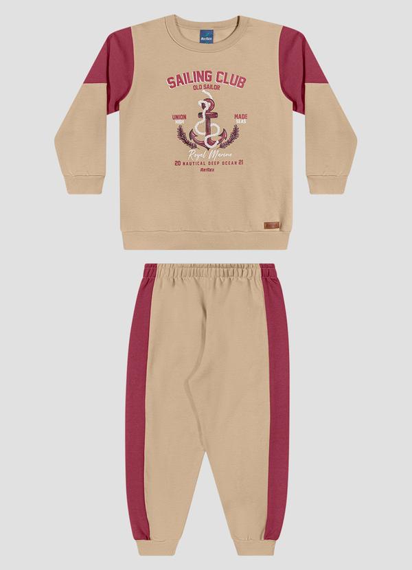 Conjunto Infantil Menino Blusão e Calça Moletom Náutico Bege