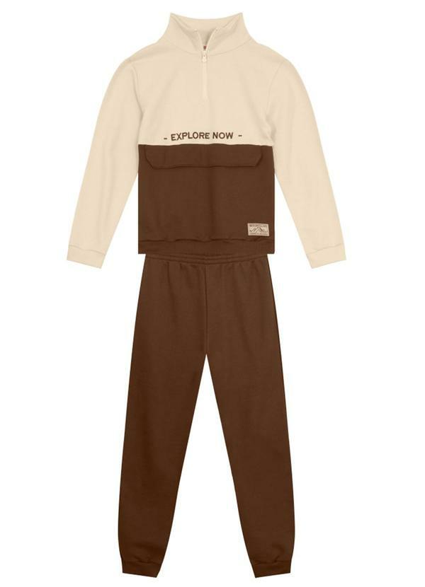 Vista 2 Conjunto Infantil Menino Bordado Bege Brandili Brandili