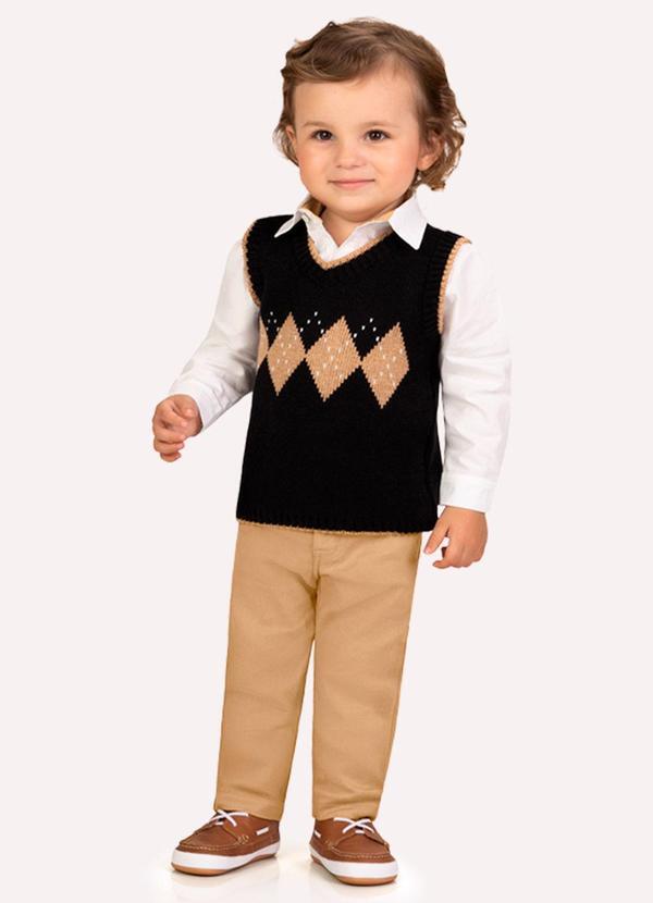 Conjunto Infantil Menino com Tricô Branco
