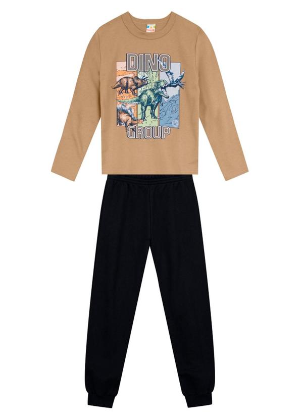 Vista 2 Conjunto Infantil Menino de DinossaurosMarrom Brandili Brandili