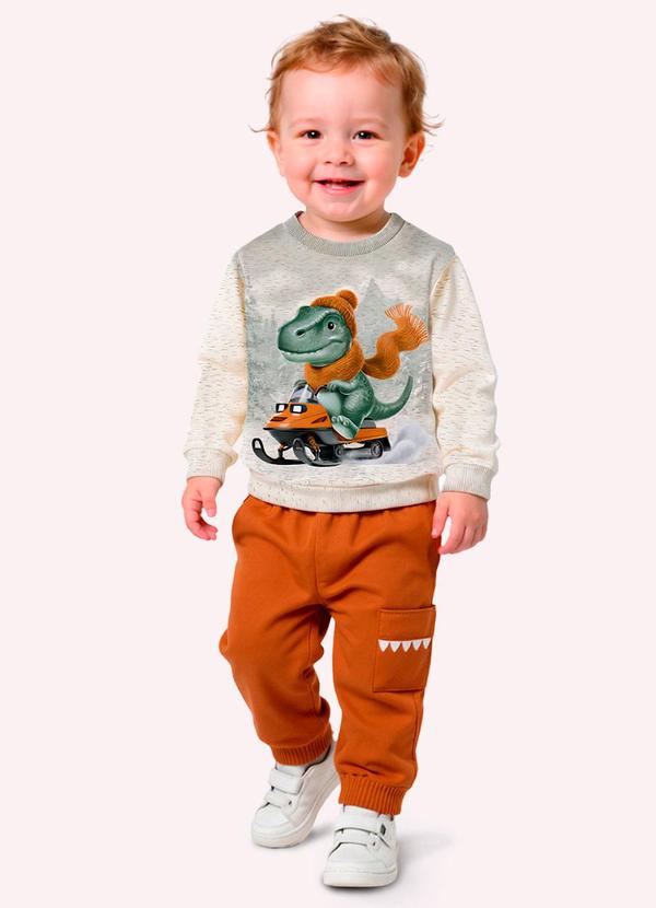 Conjunto Infantil Menino Dinossauro Cinza