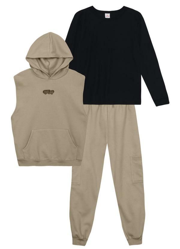 Vista 2 Conjunto Infantil Menino em Moletinho Preto Brandili Brandili