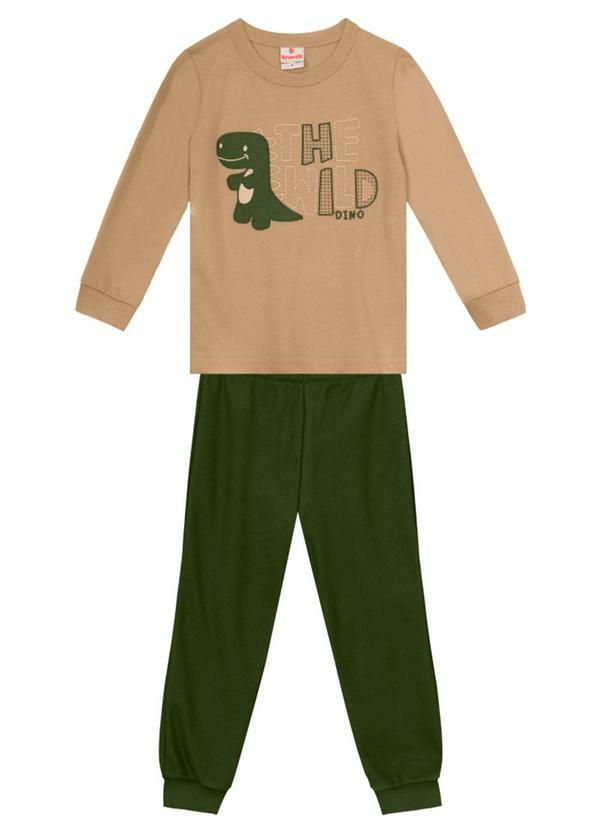 Vista 2 Conjunto Infantil Meninode DinossauroMarrom Brandili Brandili