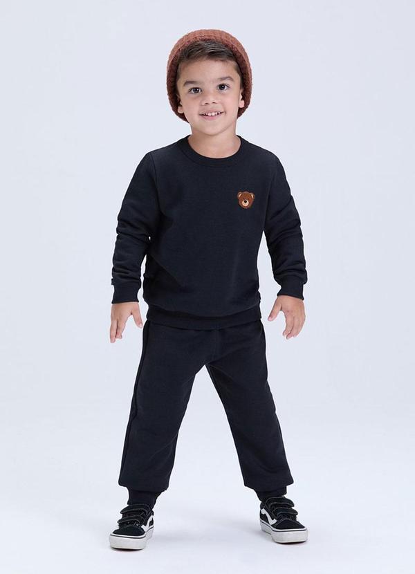Conjunto Infantil Moletom Felpado com Urso Preto
