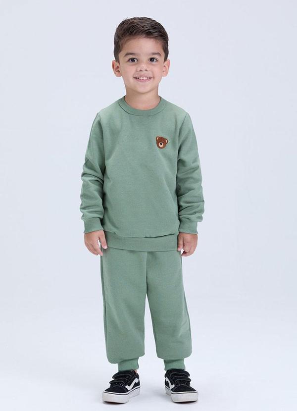 Conjunto Infantil Moletom Felpado com Urso Verde