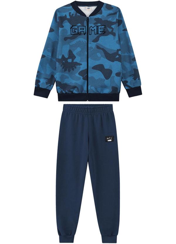 Conjunto Jaqueta Camuflado Dino e Calça Azul