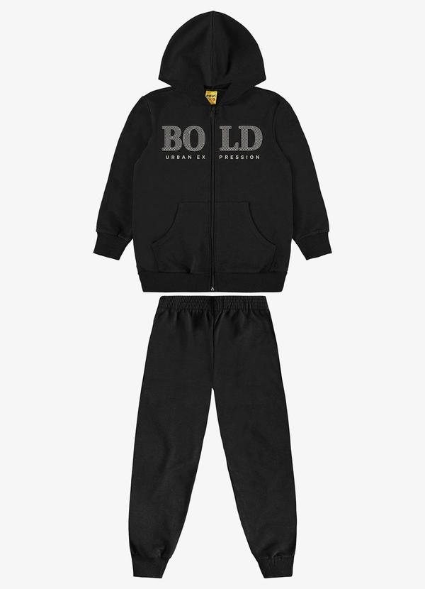 Conjunto Jaqueta Capuz e Calça Moletom Preto