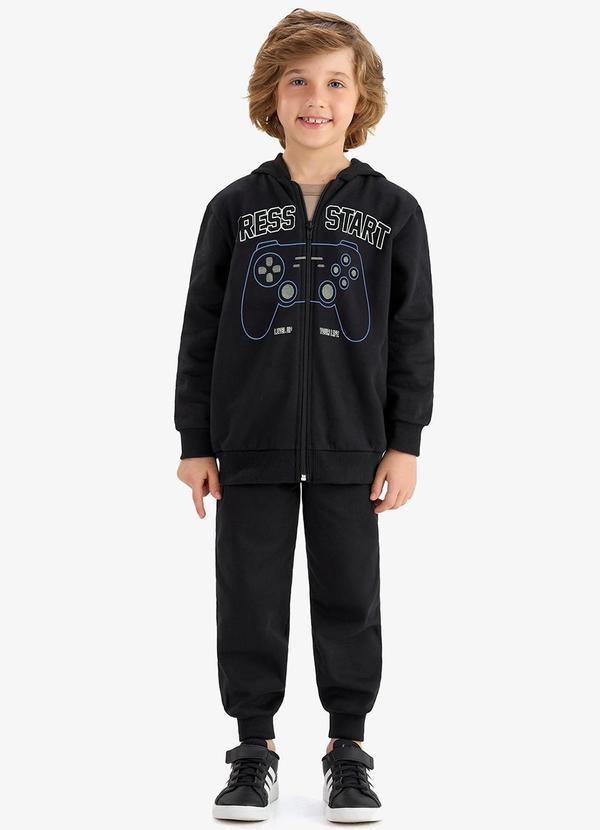 Conjunto Jaqueta Capuz e Calça Moletom Preto
