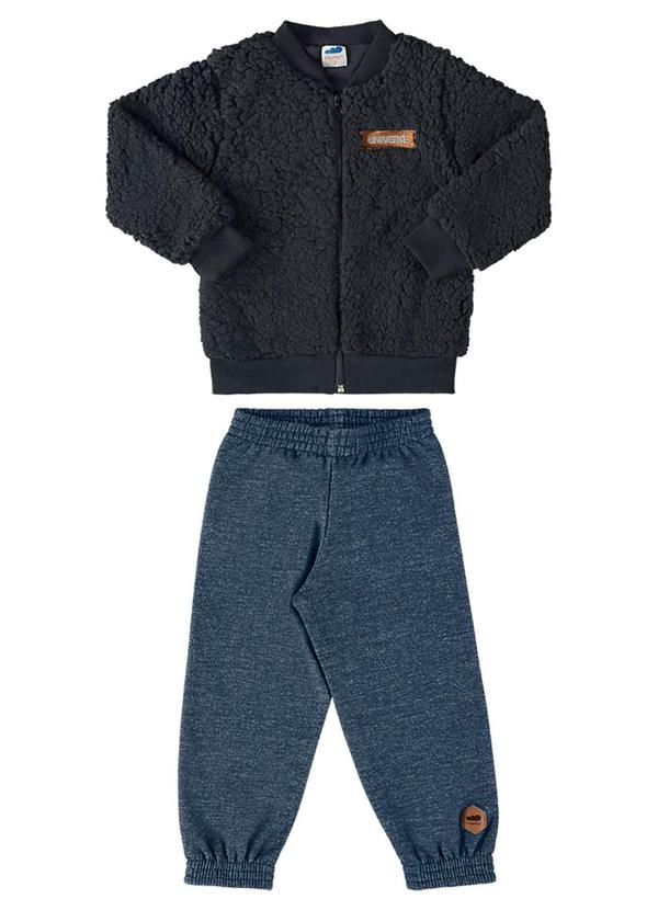 Conjunto Jaqueta Pelo e Calça Moletom Preto