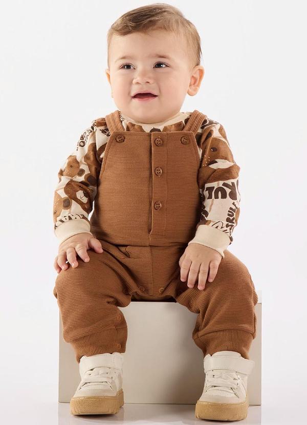 Conjunto Jardineira e Body Bebê Marrom