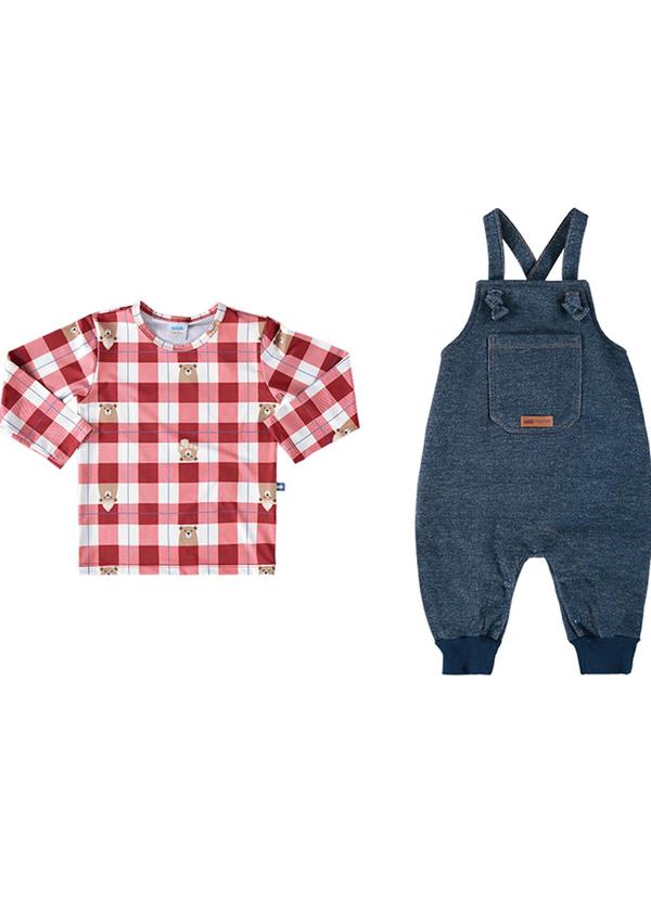 Conjunto Jardineira e Camiseta Térmica Vermelho