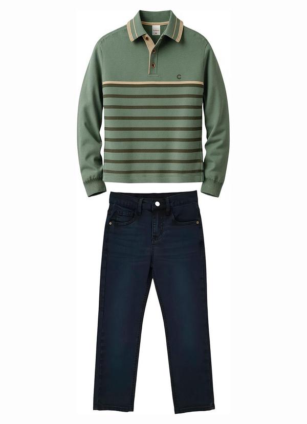 Conjunto Listrado com Jeans Verde Militar