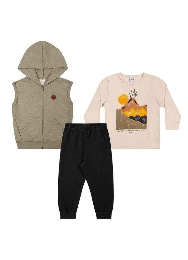 Conjunto Longo Infantil Colete Rajado Bege