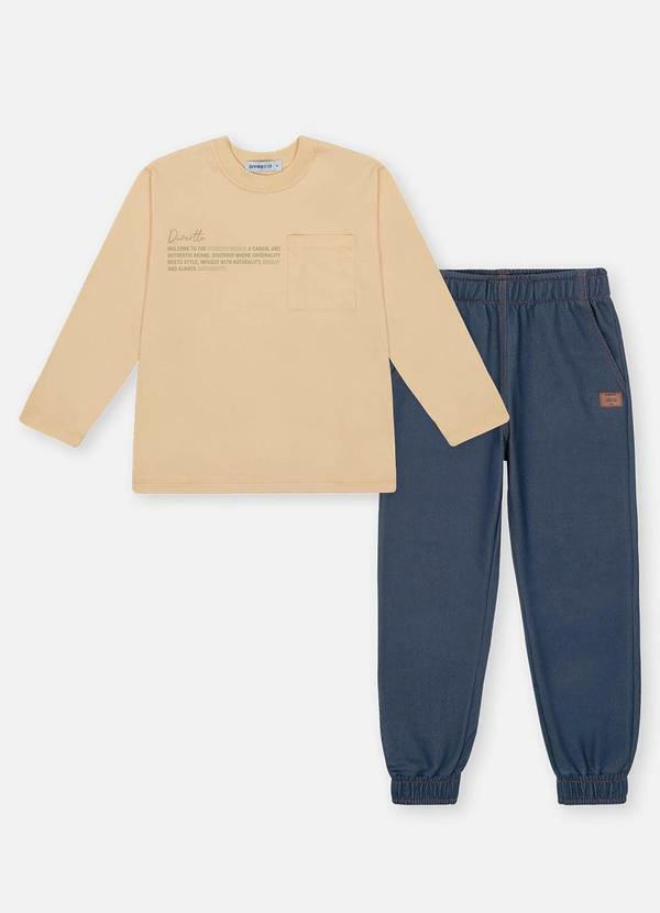 Conjunto Longo Infantil Menino Estampa 3d Bege