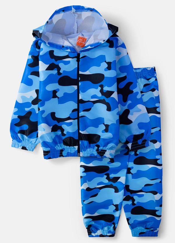 Vista 2 Conjunto Masculino Corta Vento Camuflado Azul Keki Boys Keki Boys