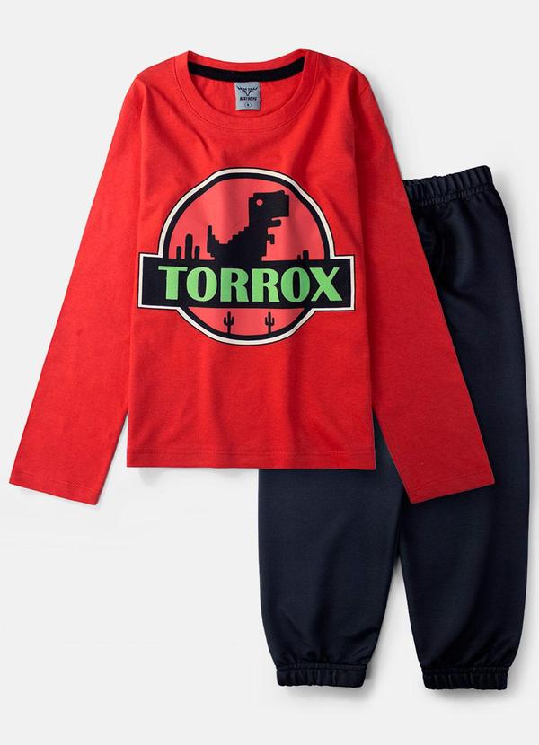 Vista 2 Conjunto Masculino Dino Torrox Vermelho Keki Boys Keki Boys