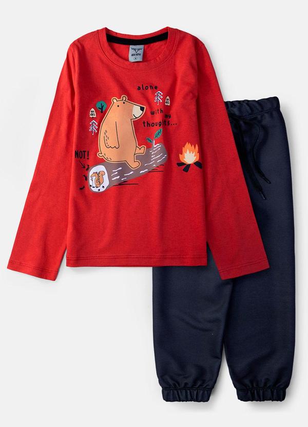 Vista 2 Conjunto Masculino Urso Alone Vermelho