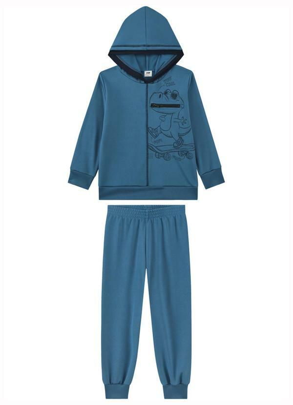 Conjunto Menino Blusão e Calça em Malha Azul