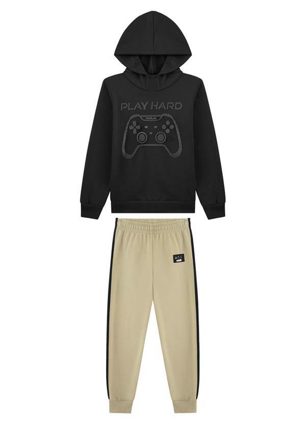 Conjunto Menino Blusão e Calça em Moletom Preto