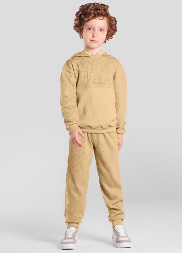 Conjunto Menino em Moletinho Canelado Bege
