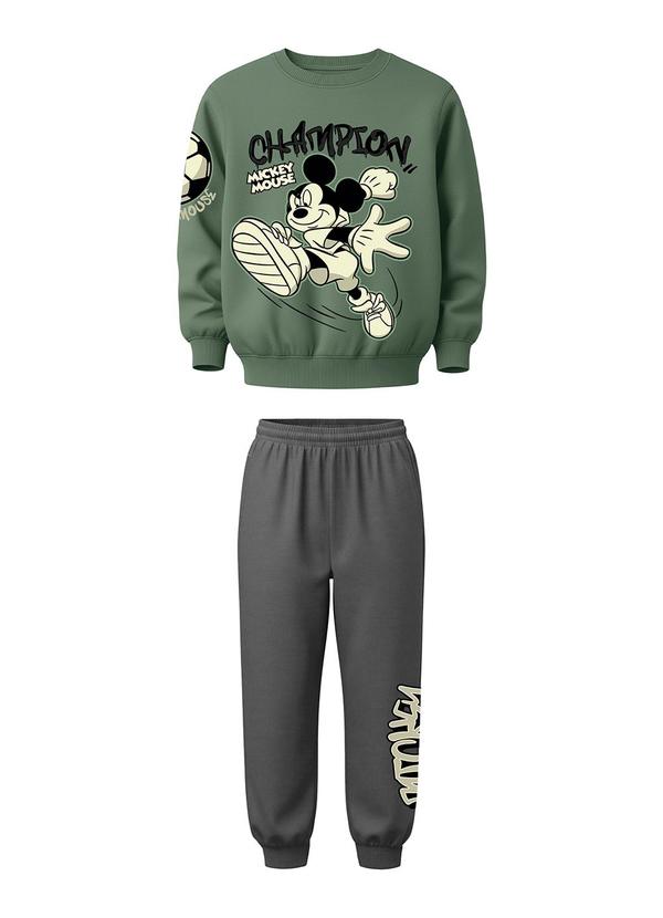 Conjunto Mickey Mouse® em Moletom Verde Oliva