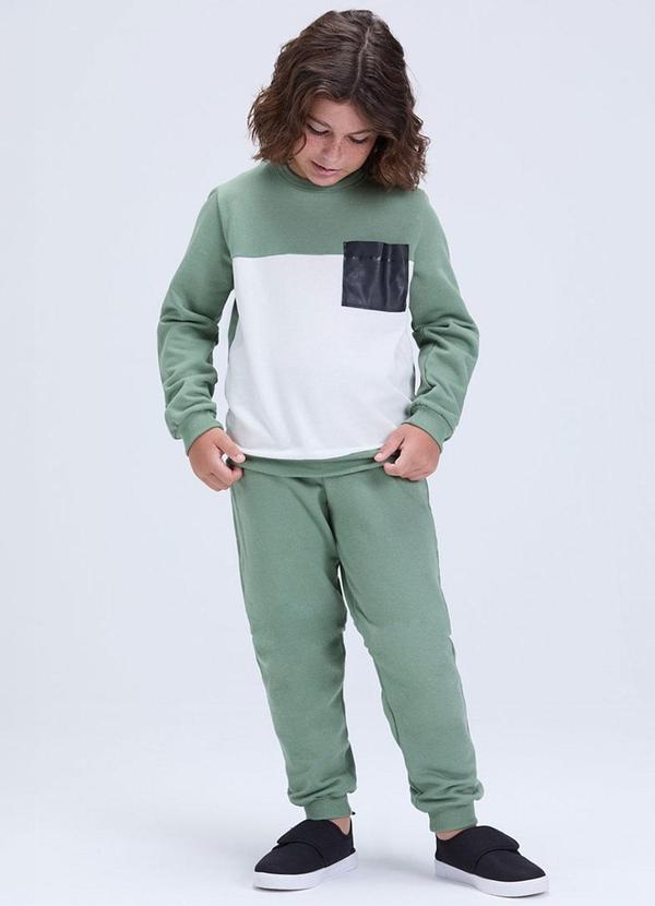 Conjunto Moletom Bicolor com Bolso Verde