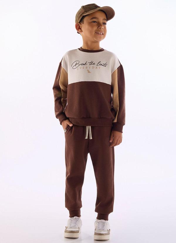 Conjunto Moletom Blusão e Calça Marrom
