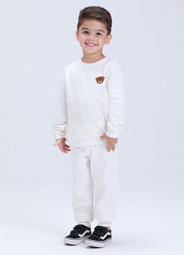 Conjunto Moletom Felpado com Urso Off White