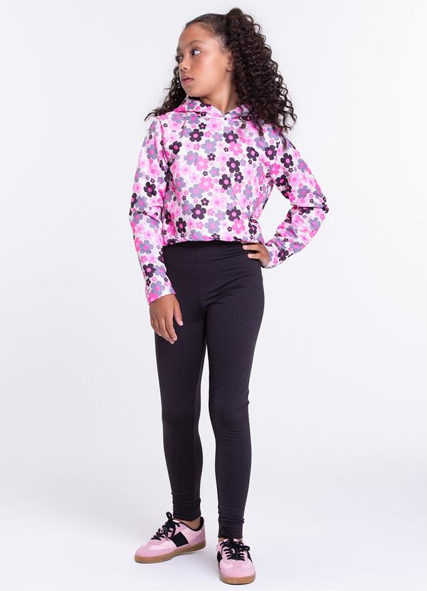 Vista 2 Conjunto Moletom Infantil Cropped Flowers Preto VIDA COSTEIRA VIDA COSTEIRA