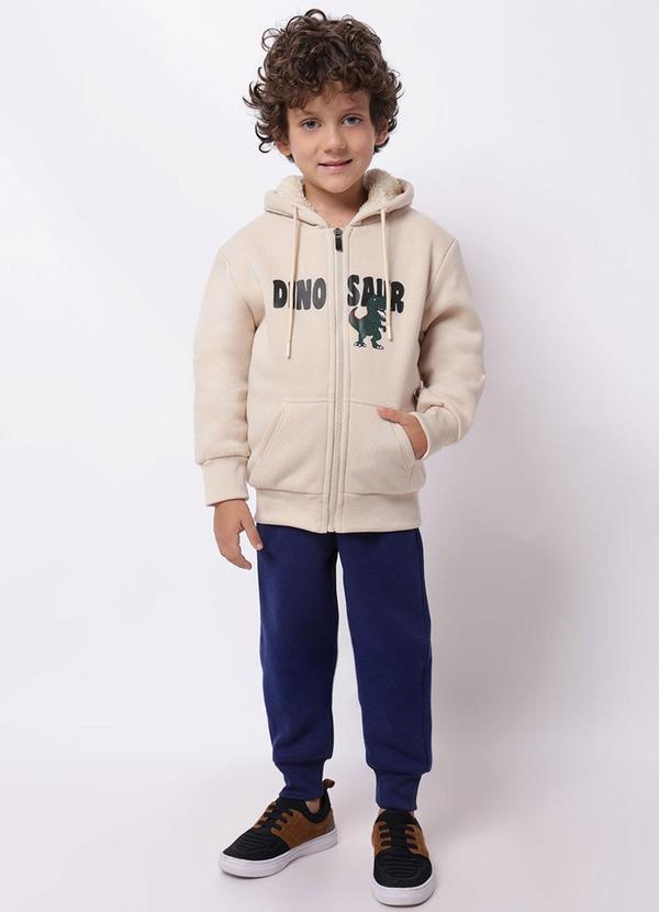 Conjunto Moletom Infantil Dinossauro Bege