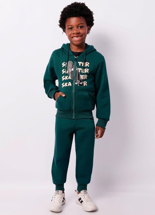 Conjunto Moletom Infantil Peluciado Capuz Verde