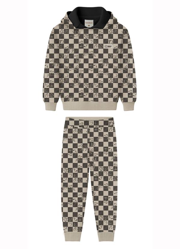 Conjunto Quadriculado em Moletom Preto