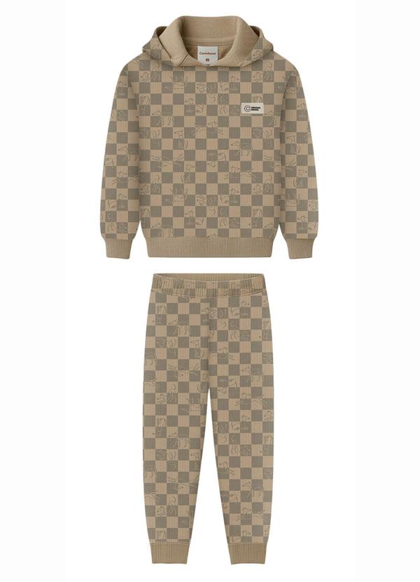 Conjunto Quadriculado em Moletom Taupe