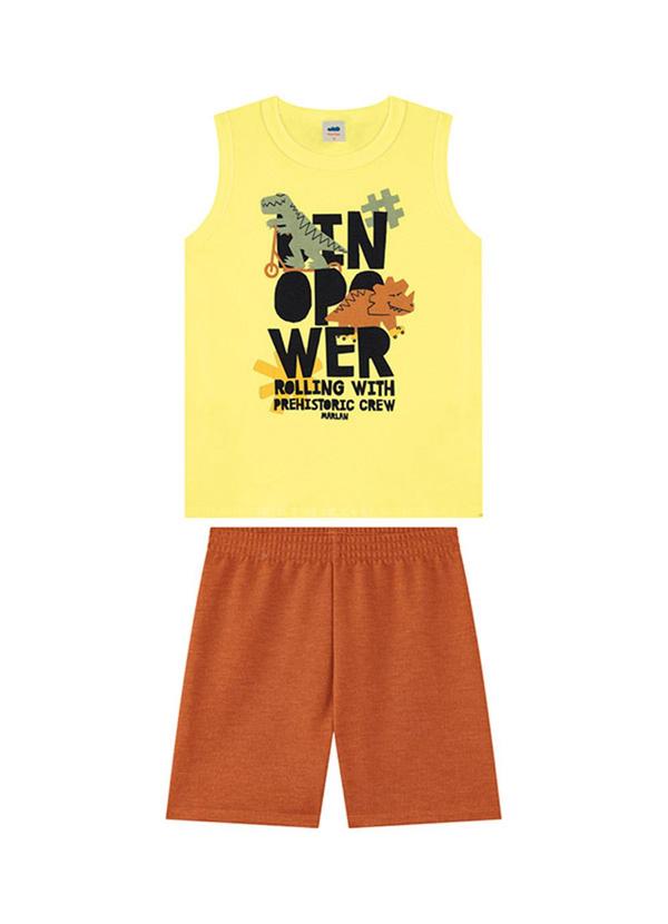 Conjunto Regata e Bermuda em Moletinho Amarelo
