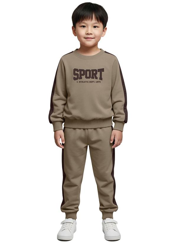 Conjunto Sport Bordado em Moletom Bege
