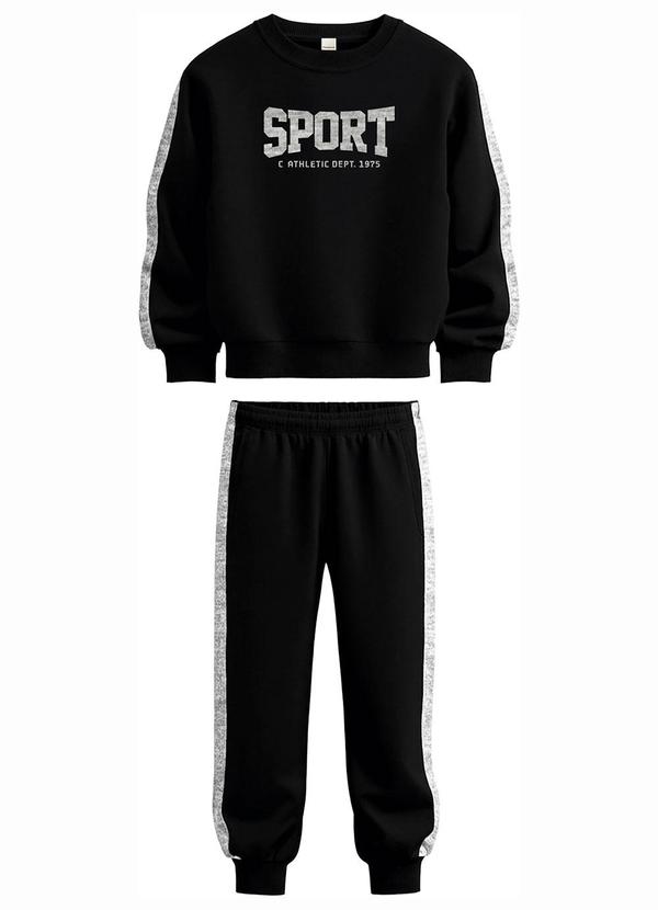 Conjunto Sport Bordado em Moletom Preto