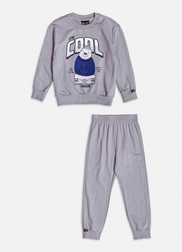 Conjunto Stay Cool com Ursinho de Moletom Cinza