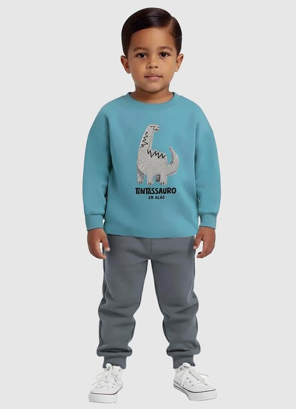 Conjunto Tintassauro em Moletinho Azul