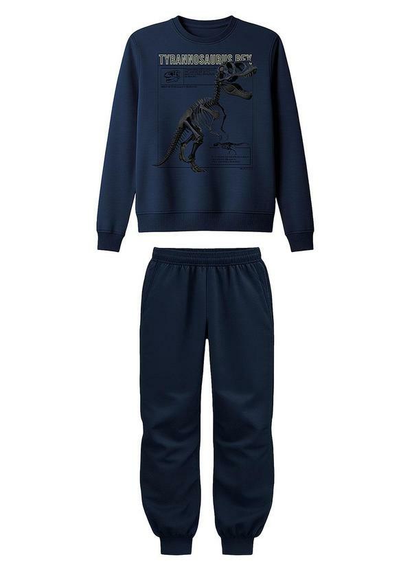 Conjunto Tyrannosaurus Rex em Moletom Azul