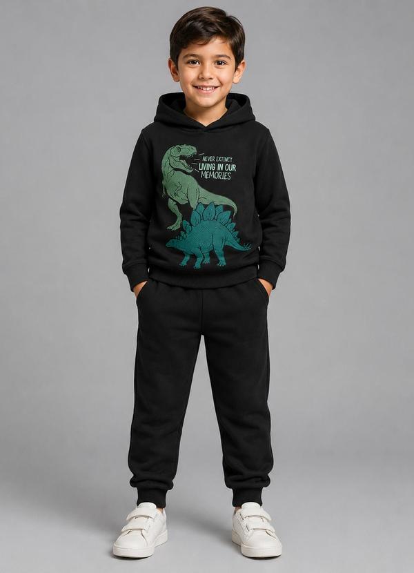 Kit Conjunto Blusão com Capuz e Calça Preto
