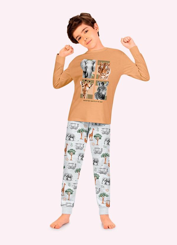 Pijama Infantil Menino Animais Marrom