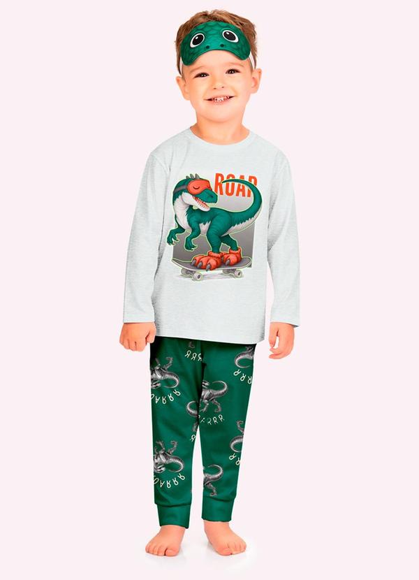 Pijama Infantil Menino Dinossauro Cinza