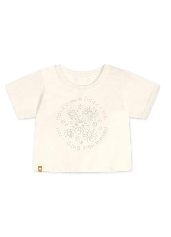 Blusa Cropped Manga Curta Infantil Feminina Bege