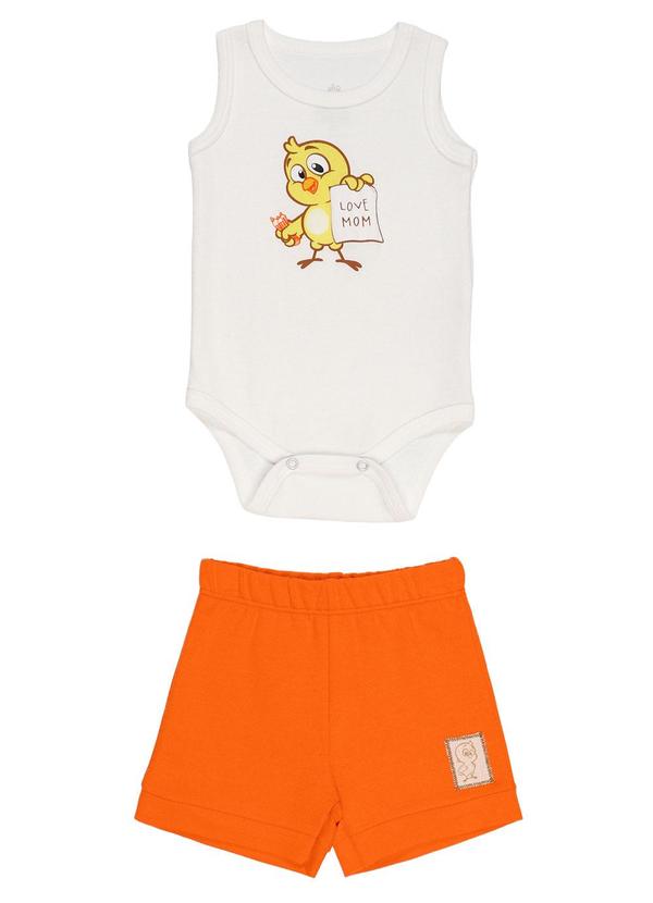 Vista 2 Body em Ribana 1x1 Shorts MoletinhoBranco Galinha Pintadinha Galinha Pintadinha