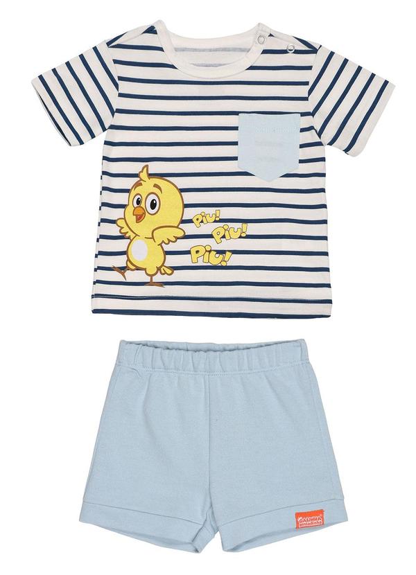 Vista 2 Camiseta em Meia Malha Short Moletinho Azul Galinha Pintadinha Galinha Pintadinha