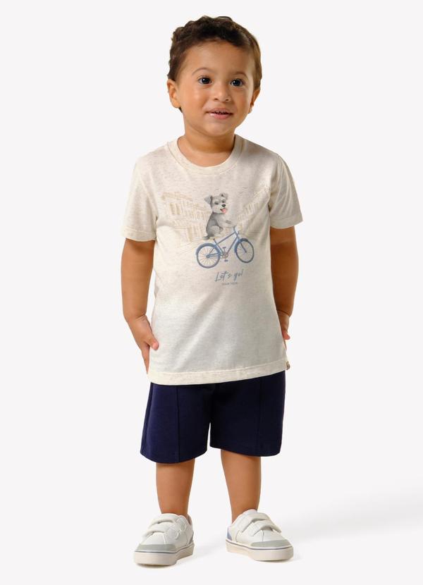 Camiseta Infantil Meia Malha Estampa Bege